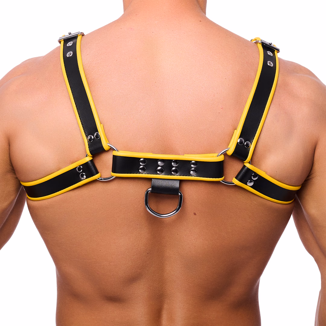 Premium Leather Harness - S/M - Black/Yellow - 2