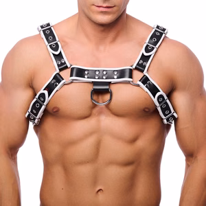 Premium Leather Harness - S/M - Black/White