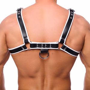 Premium Leather Harness - S/M - Black/White - 2