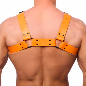 Bulldog Leather Harness - S/M - Orange - 2