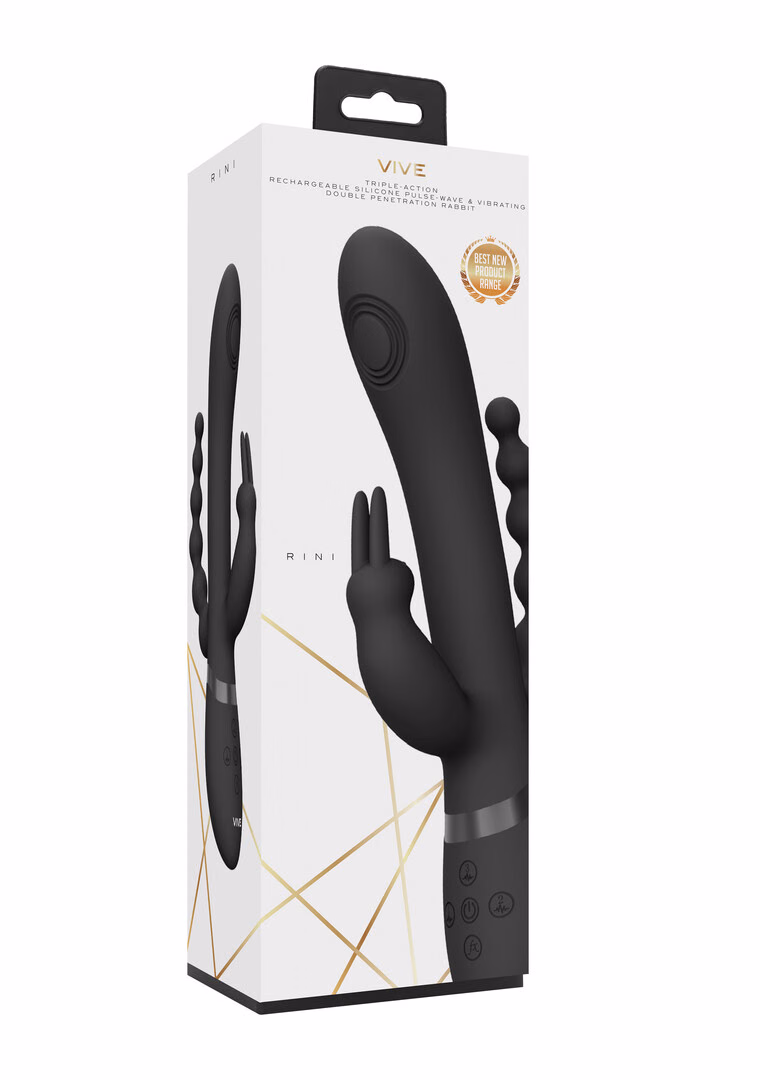 Rini - Pulse Wave Vibrating Double Penetration Rabbit - Black - 2