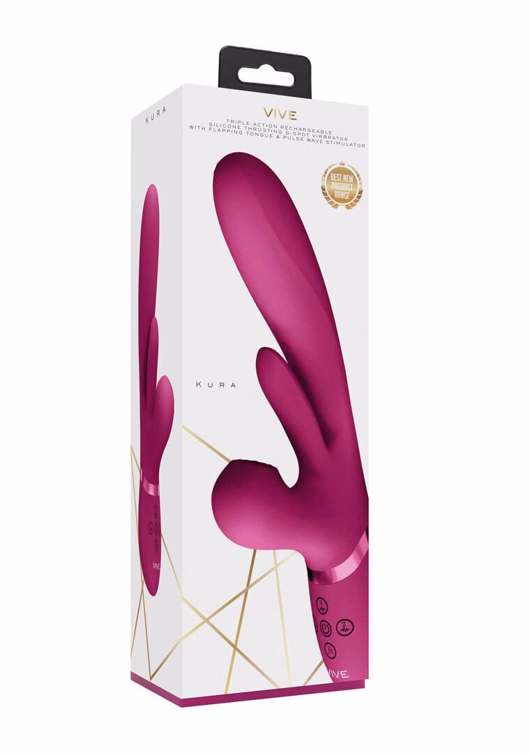 Kura - Thrusting G-Spot Vibrator with Flapping Tongue and Pulse Wave Stimulator - Pink - 2