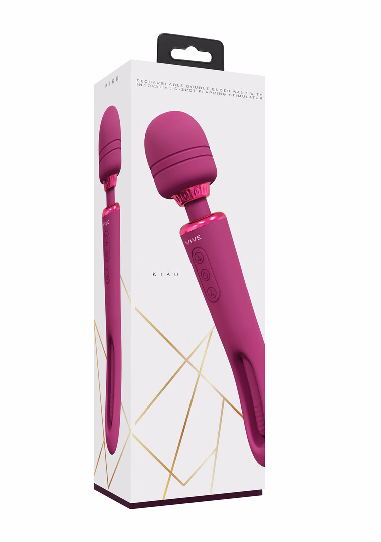 Kiku - Double Ended Wand with Innovative G-Spot Flapping Stimulator - Pink - 2
