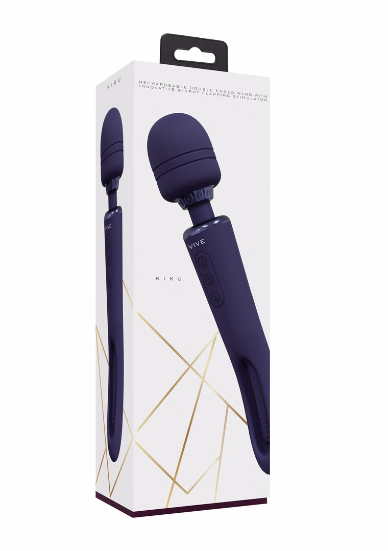 Kiku - Double Ended Wand with Innovative G-Spot Flapping Stimulator - Purple - 2