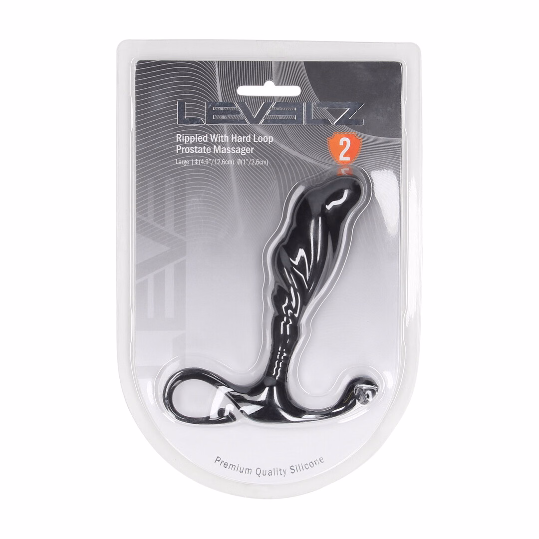 Rippled with Hard Loop Silicone Prostate Massager - L - Black - 2