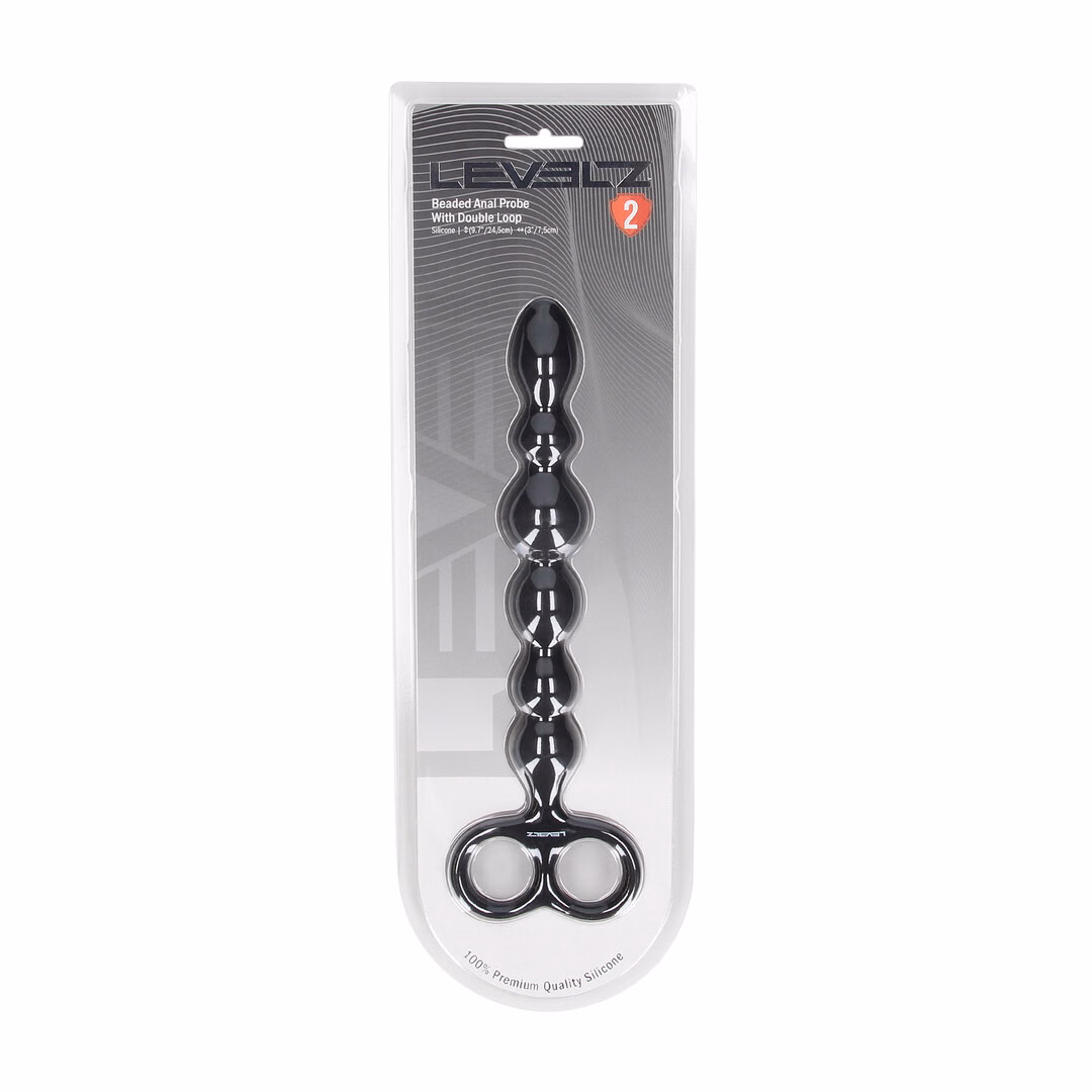 Beaded Silicone Anal Probe with Double Loop - Black - 2