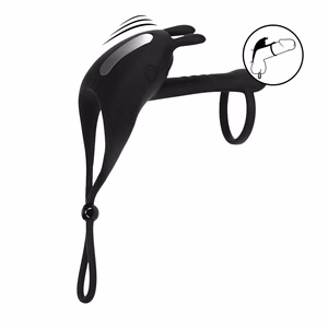 Adjustable Bunny Vibrating Silicone Lasso Cockring and Shaft Loop - Black