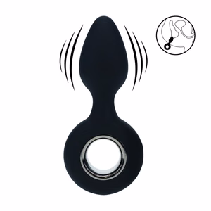 Vibrating Silicone Anal Plug with Loop - Black