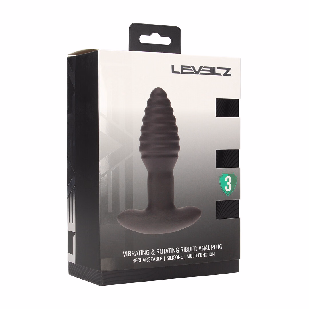 Vibrating and Rotating Ribbed Silicone Anal Plug - Black - 2