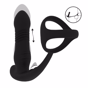 Vibrating and Thrusting Silicone Prostate Massager with Tri O Cockring - Black