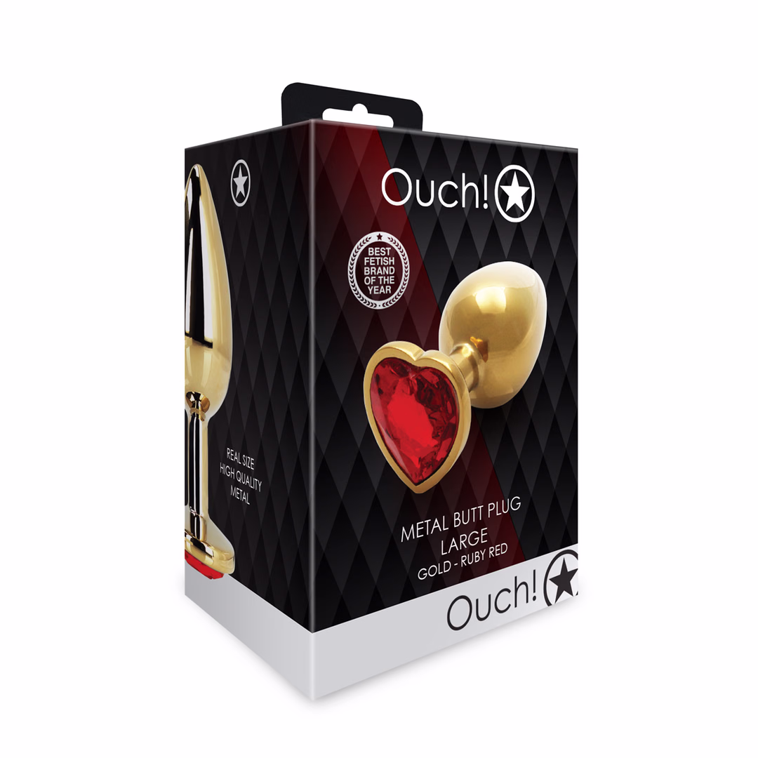 Heart Gem Butt Plug - Large - Gold/Ruby Red - 2